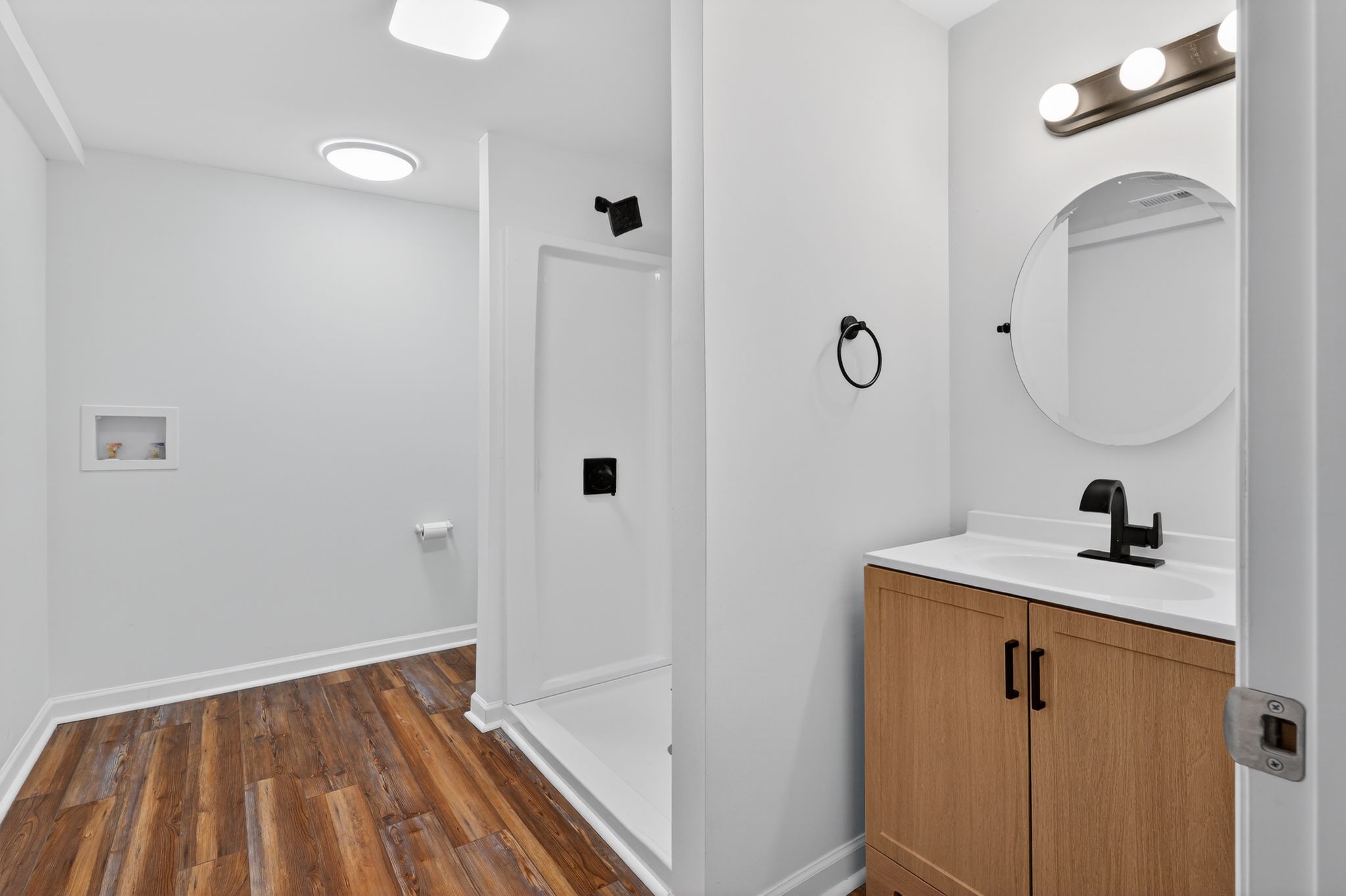 Renovated primary bath with walk-in shower